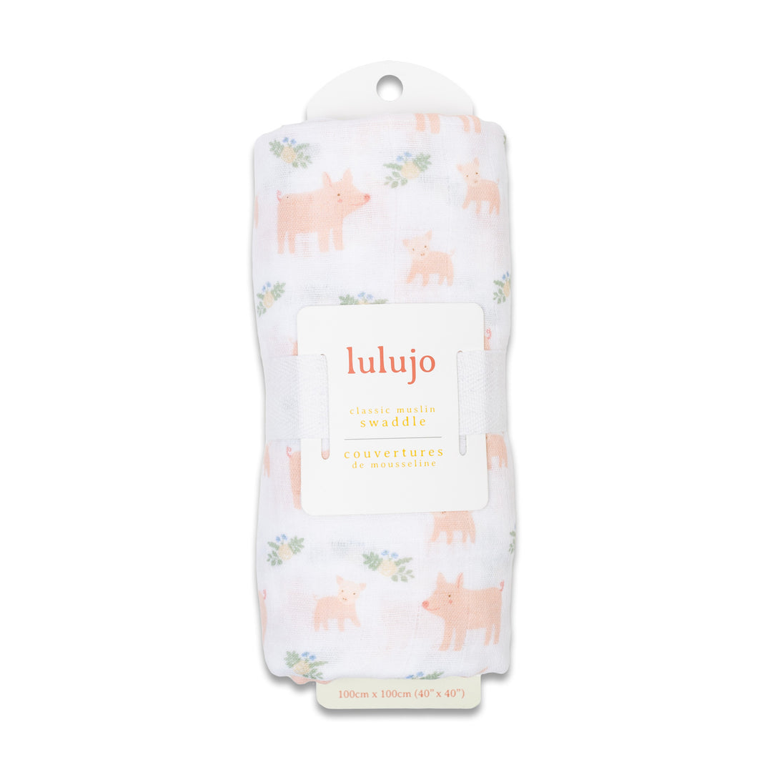 Swaddle Blanket Muslin Cotton LG- Piggies