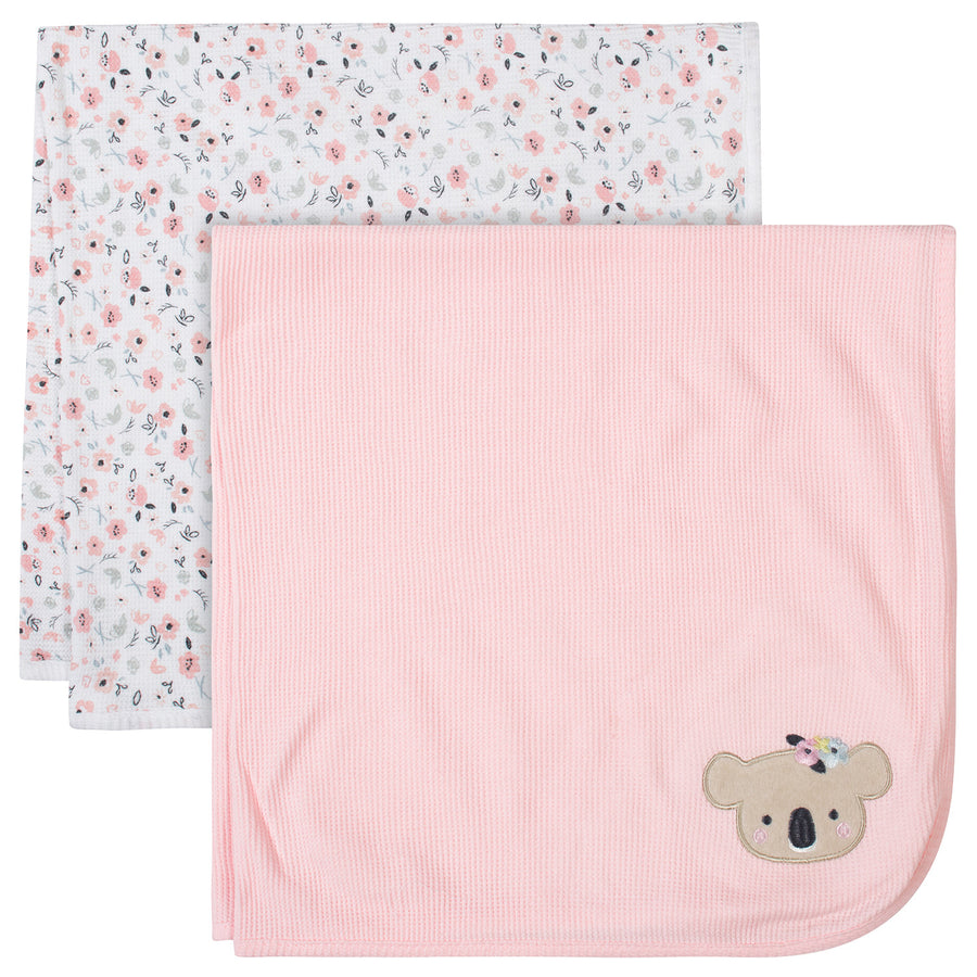 d - Just Born - Thermal Blanket 2pk - Floral Koala Just Born 2-Pack Baby Girls Floral Koala Thermal Blankets 032633120565