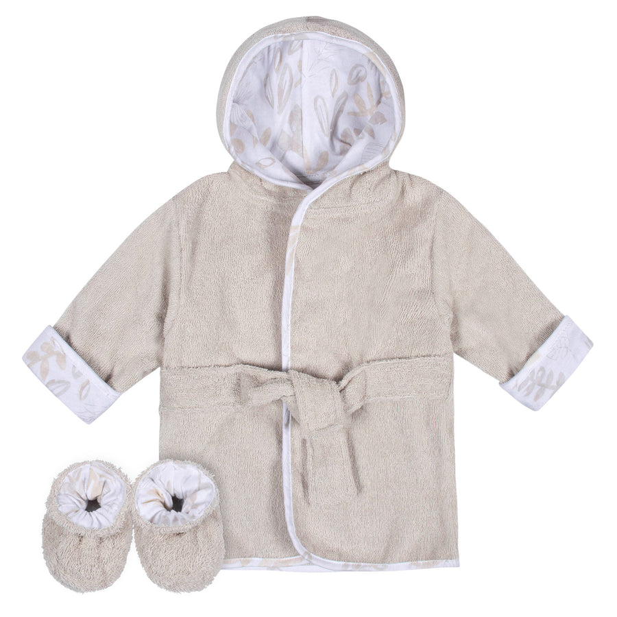 d - Just Born - Bath robe+Bootie Set - Leaves - 0-9M Just Born 2-Piece Baby Neutral Natural Leaves Bathrobe & Booties Set 032633137075