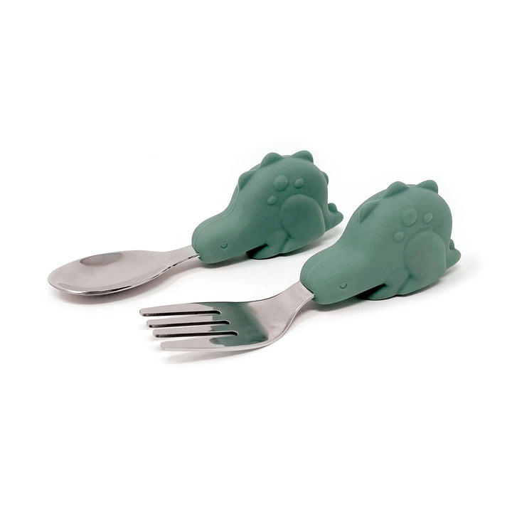 Tiny Twinkle - Training Utensils - Olive Green Dinosaur Training Utensils - Olive Green Dinosaur 810027533494