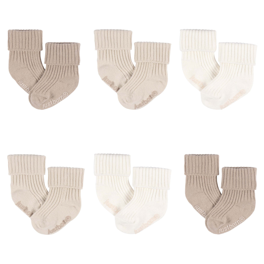 L - Just Born - OP2401 - 6pk Socks - Tan - 6-12M Just Born by Gerber Baby Neutral 6-Pack Socks - TAN 032633140013