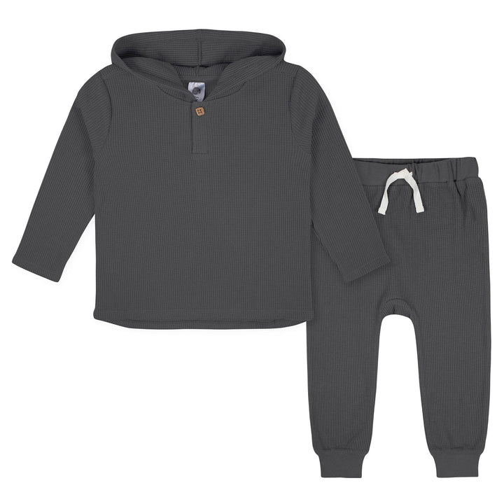 d - Gerber-Opp-22F-2pc Waffle hood+Jog- Charcoal 18M 2-Piece Baby Boys Charcoal Waffle Knit Hoodie & Jogger Set -Prepack of 6 013618332104