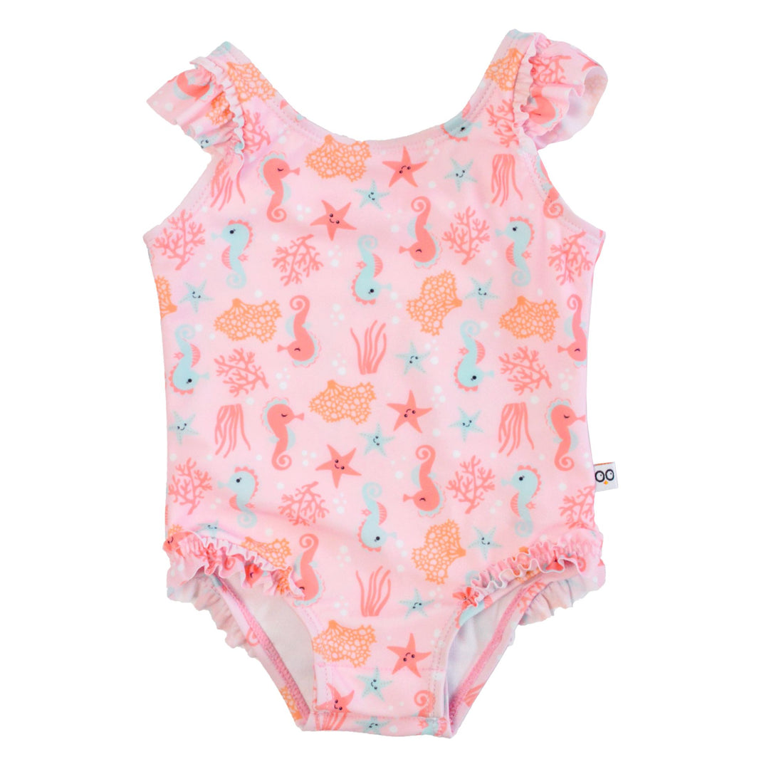 ZOOCCHINI - Baby Ruffled 1 Piece Swimsuit - Seahorse 12-24M Baby Ruffled 1 Piece Swimsuit Seahorse 810608033832