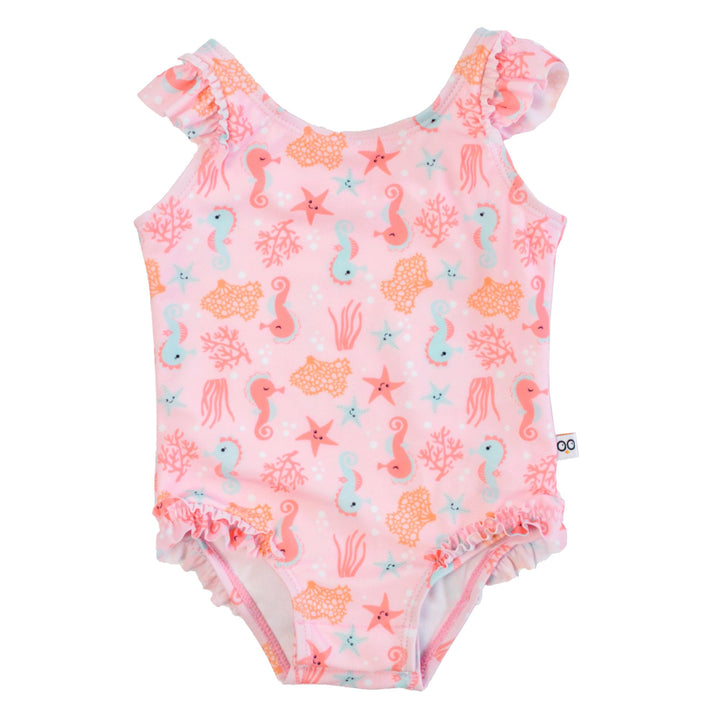 ZOOCCHINI - Baby Ruffled 1 Piece Swimsuit - Seahorse 12-24M Baby Ruffled 1 Piece Swimsuit Seahorse 810608033832