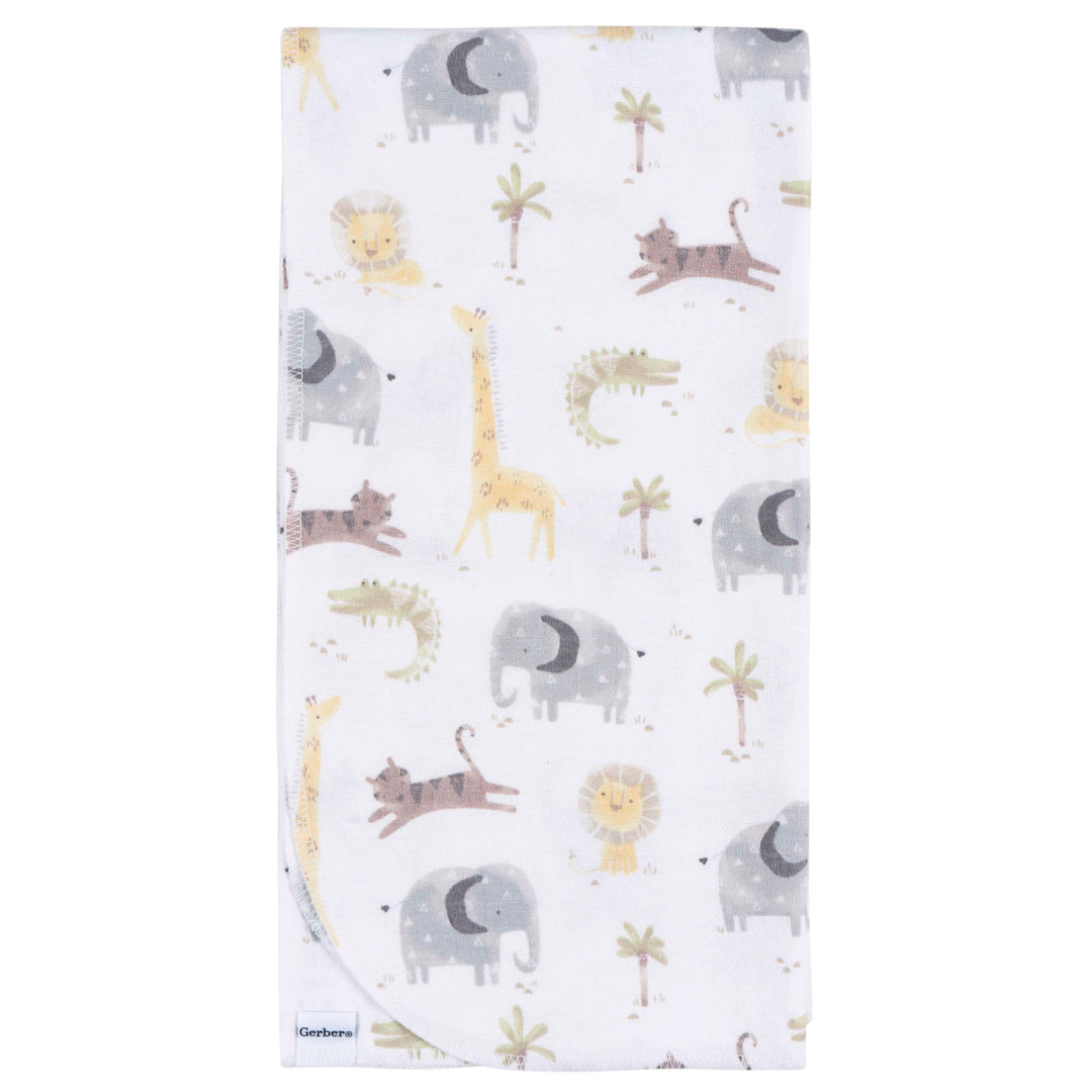 4 pack Flannel Receiving Blanket - Animals+Geo Neutral