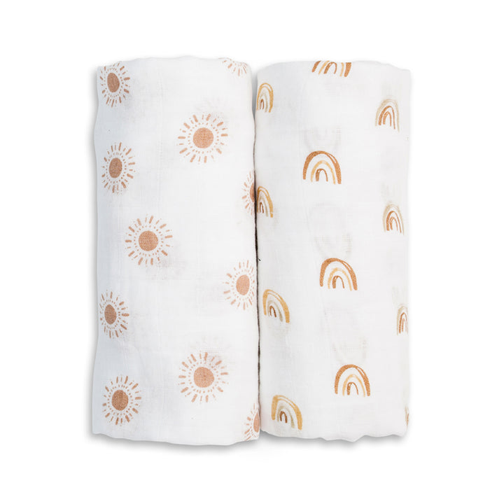 Cotton Muslin Swaddle Blankets - 2 pack - Boho - Rainbow + Suns