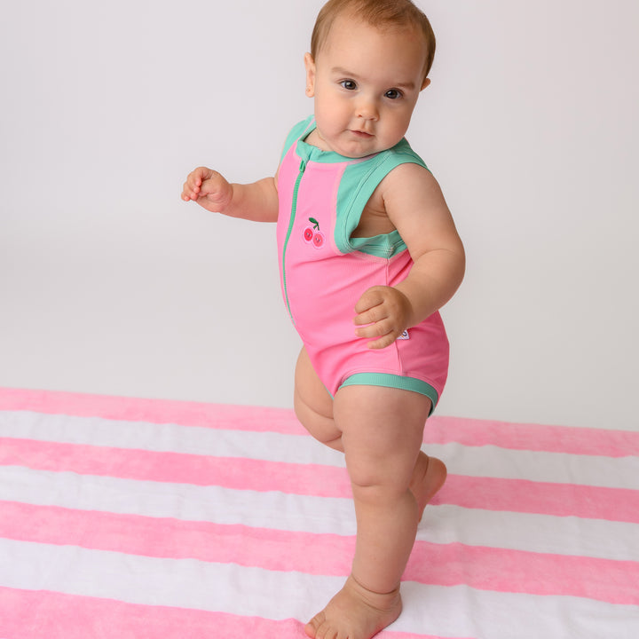 Girls Short Sleeve 1pc Solid Swimsuit