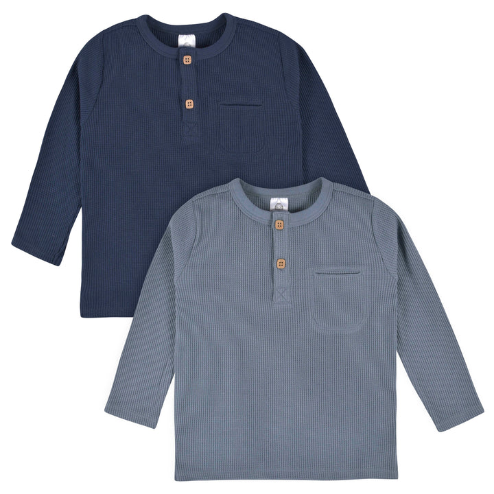 d - Gerber - Opp-22F - 2pc Waffle Knit Henley - Blue - 5T 2-Pack Baby & Toddler Boys Gray & Blue Waffle Knit Henleys 013618331053