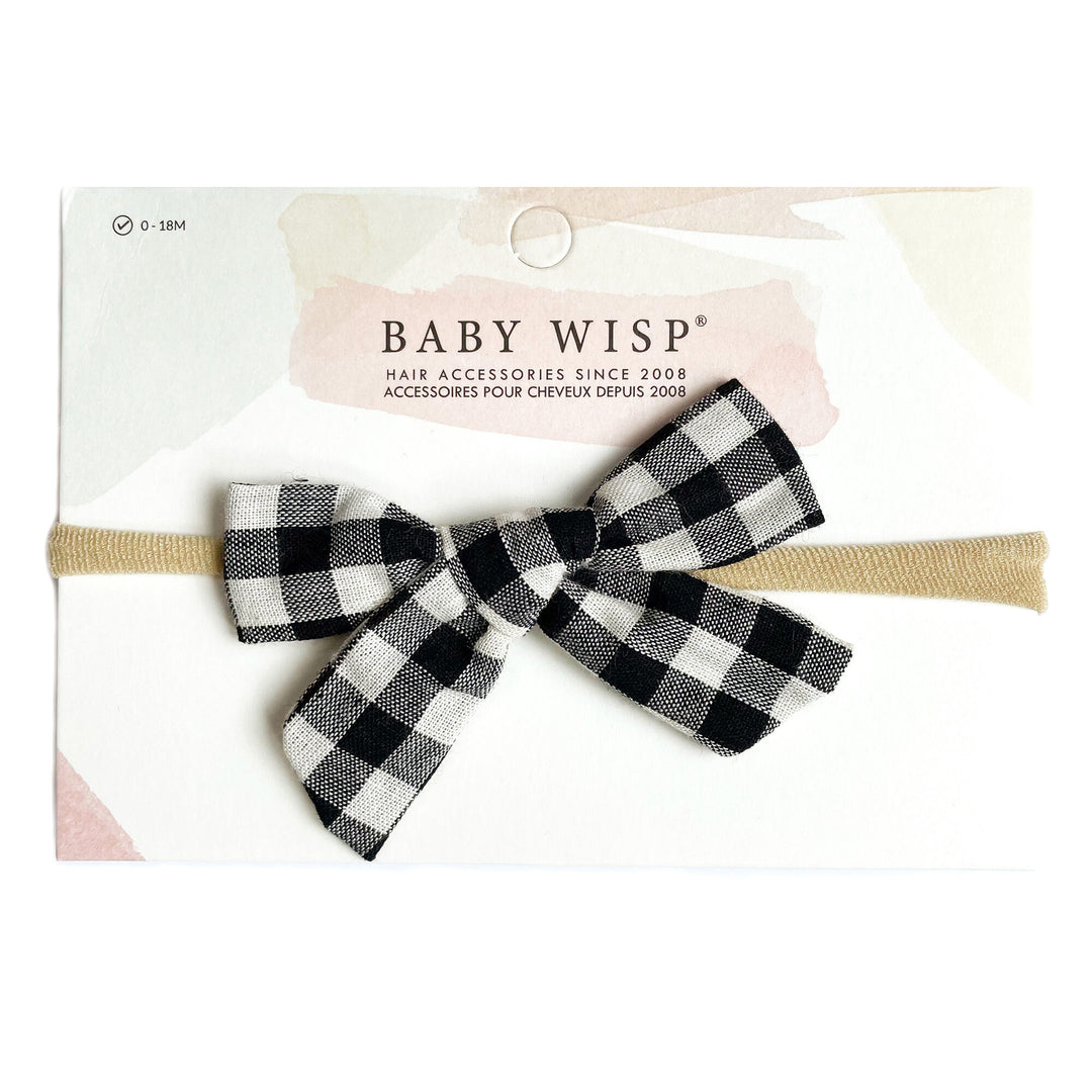 Headband - Hand Tied Bow - White Buffalo Plaid - 0M+