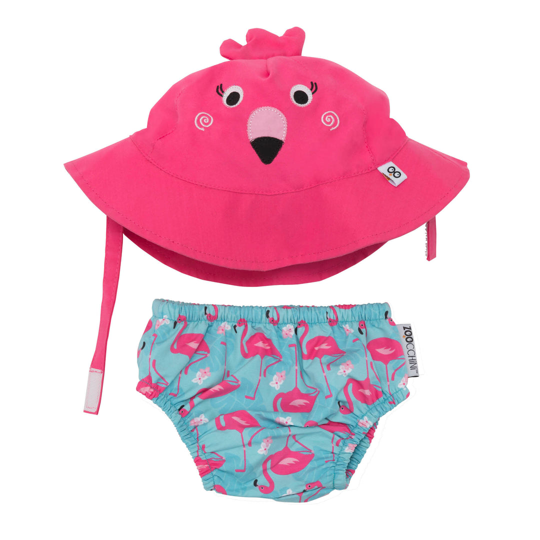 ZOOCCHINI - UPF50+ Swim Diaper + Sun Hat Set Flamingo LRG UPF50+ Baby Swim Diaper & Sun Hat Set - Flamingo 855409006616