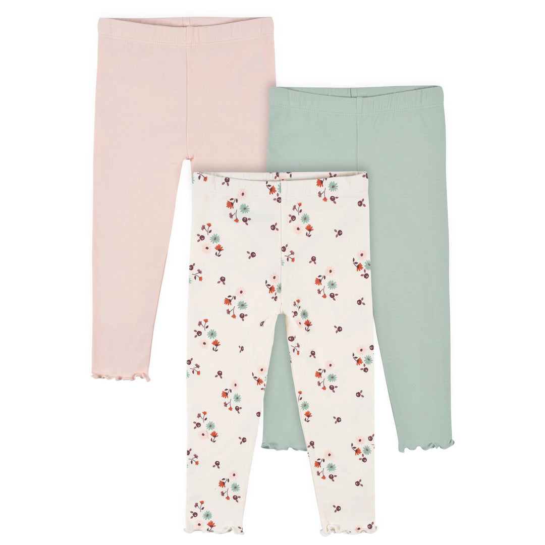 d - Gerber - OP22F 3pc Leggings Green Flower 18M 3-Pack Baby Girls Green Floral Leggings 013618331565