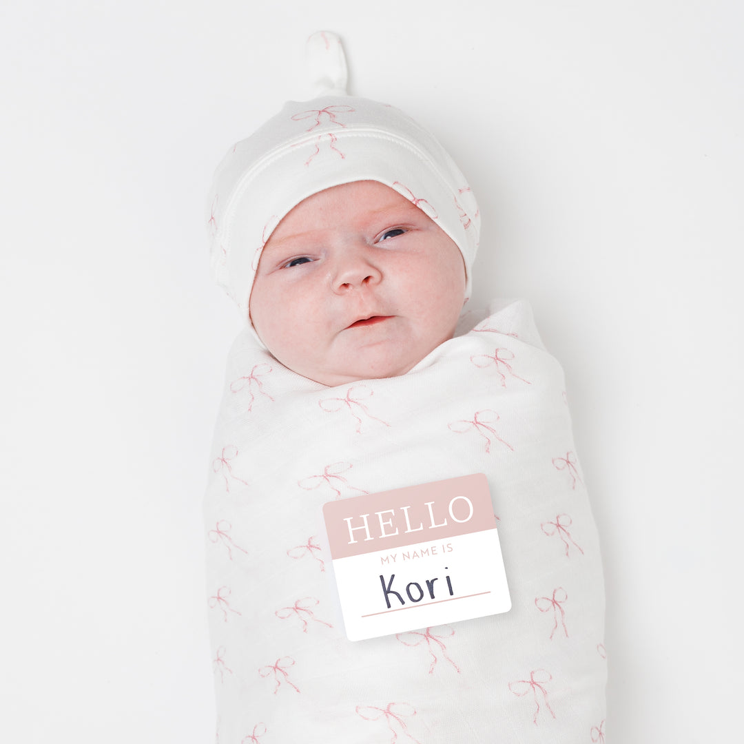 Hello World Blanket + Knotted Hat - Bows