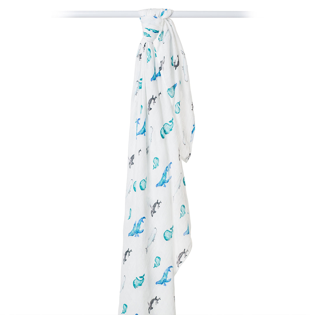 Bamboo Cotton Muslin Swaddle Blanket - Whales