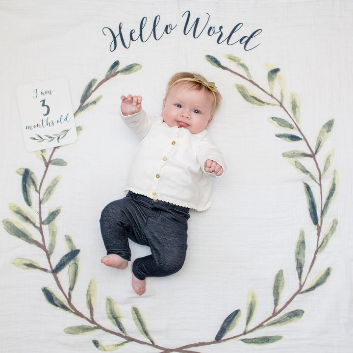 Baby's 1st Year Milestone Blanket - Hello World Wreath