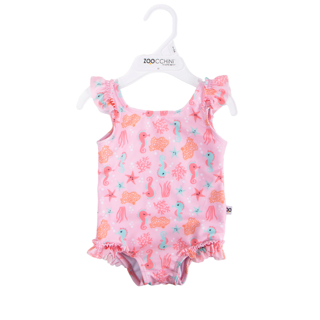 Baby Ruffled 1 Piece Swimsuit Seahorse