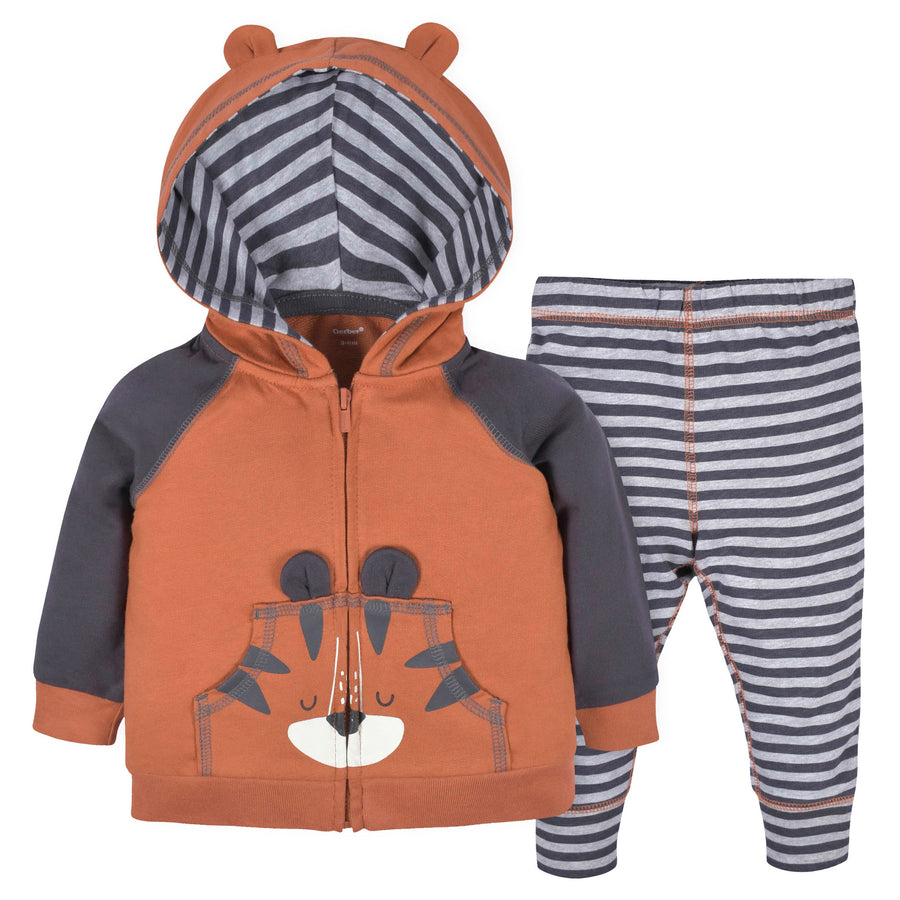 d - Gerber - Opp-22F - 2pc Hoodie+Pant - Tiger - 2T 2-Piece Baby & Toddler Boys Tiger Terry Zip Hoodie & Joggers Set 013618330810