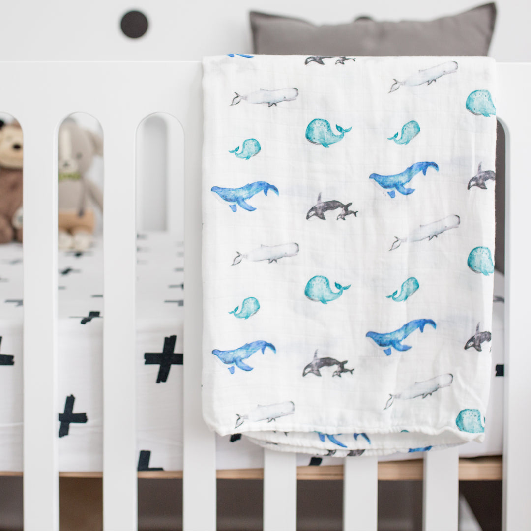 Bamboo Cotton Muslin Swaddle Blanket - Whales