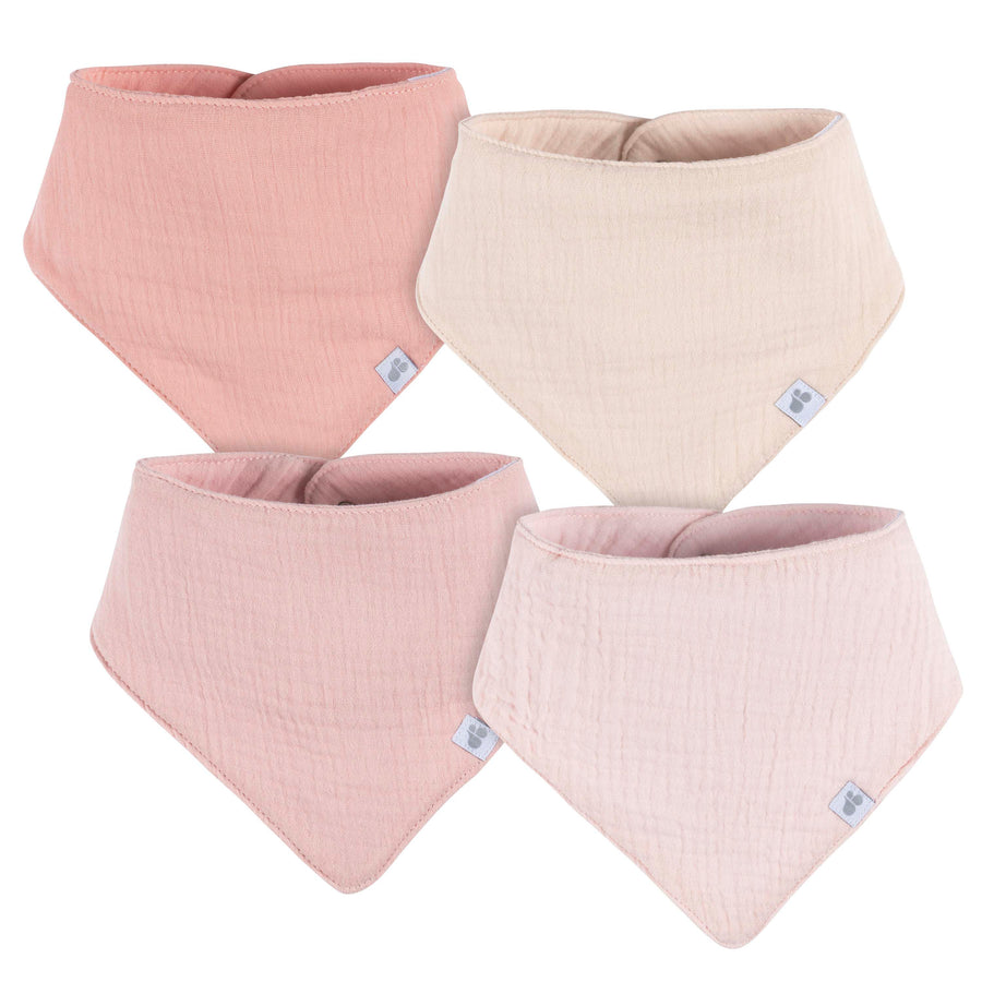 Just Born - OP2401 - 4pk Muslin Bandana Bibs - Pink Just Born by Gerber Baby Girl 4-Pack Muslin Bandana Bibs - PINK 032633138591