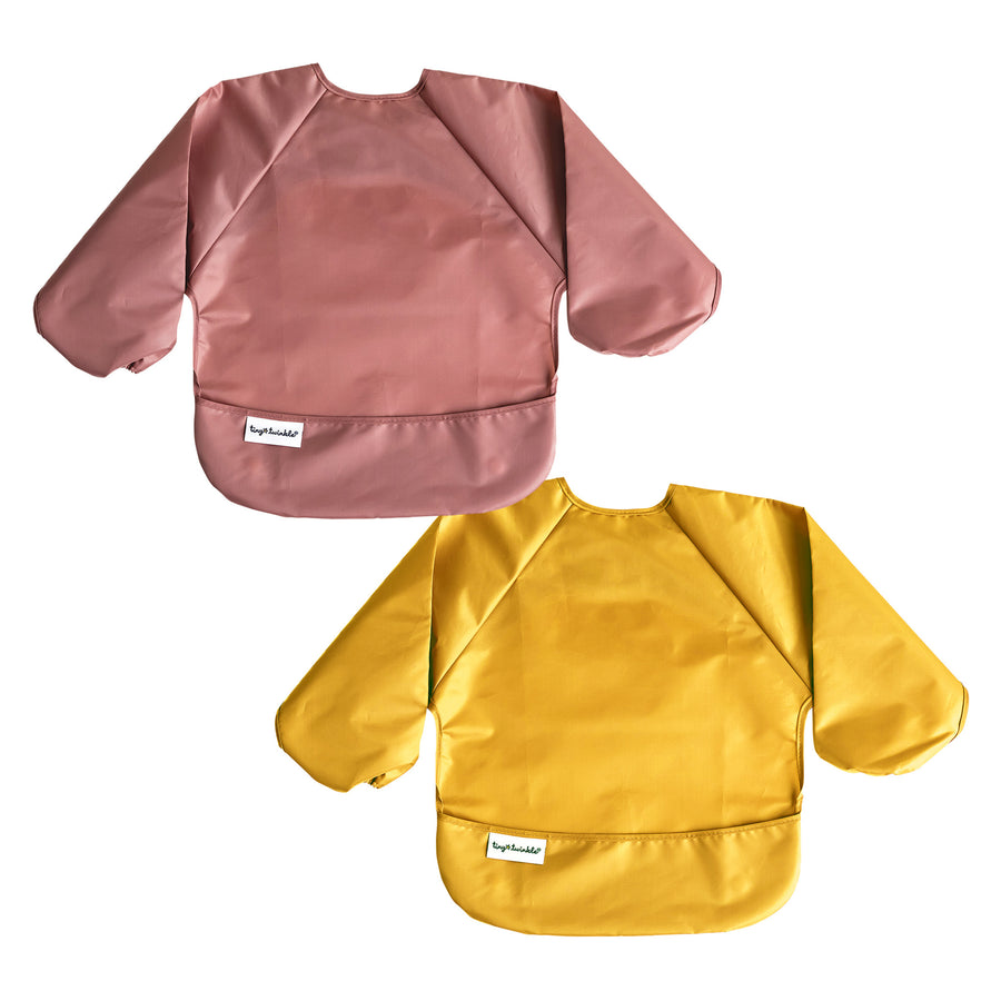 Tiny Twinkle - Full Sleeve Bib 2pk - Taupe + Dandelion 2-4y Mess-proof Full Sleeve Bib 2 Pack - Recycled Taupe and Dandelion - Large 810027533616