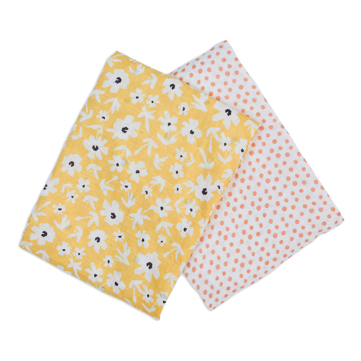 d - Lulujo - Boho - 2PK Cotton Swaddles Wildflowers-Dots Cotton Muslin Swaddle Blankets - 2 pack - Boho - Wildflowers + Dots 628233451552