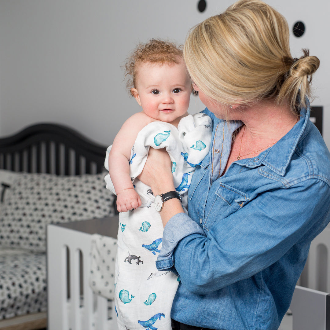 Bamboo Cotton Muslin Swaddle Blanket - Whales