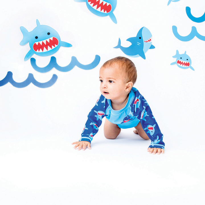 Long Sleeve Baby UPF50+ Rashguard Swim Top - Shark