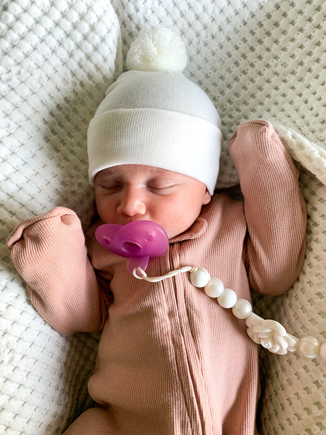 Newborn Hat - Single Pompom - Pink