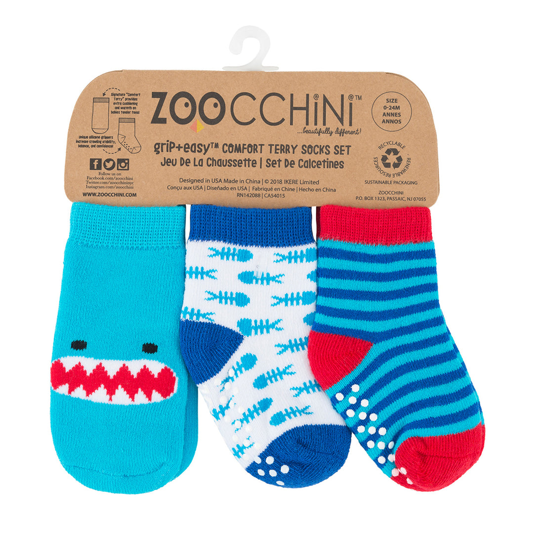 Comfort Terry Socks Set - 3 Pair -  Sherman the Shark 0-24M