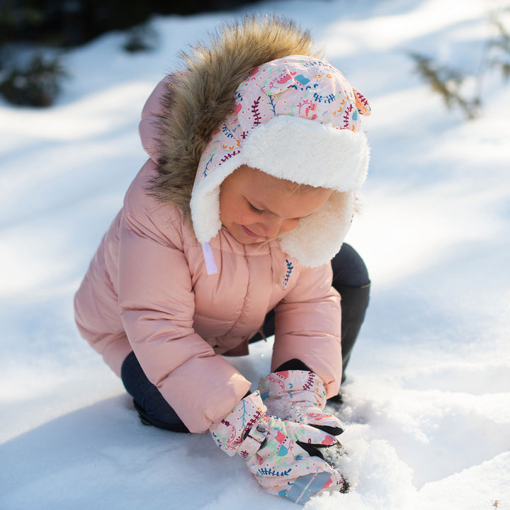 Water Repellent Ski Mittens Floral Pink