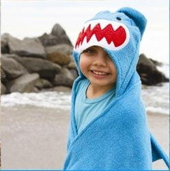 Kids Plush Terry Hooded Bath Towel - Sherman Shark 2Y+