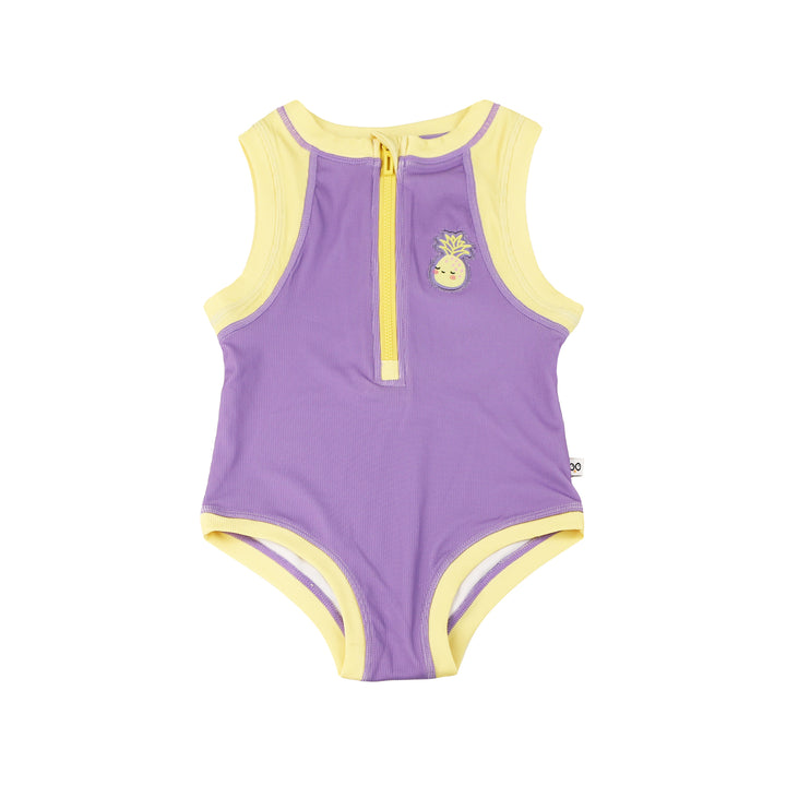 Girls Short Sleeve 1pc Solid Swimsuit