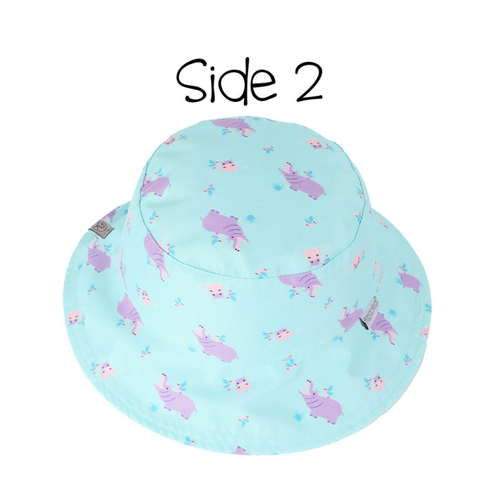 Reversible Kids UPF50+ Patterned Sun Hat - Hippo/Elephant