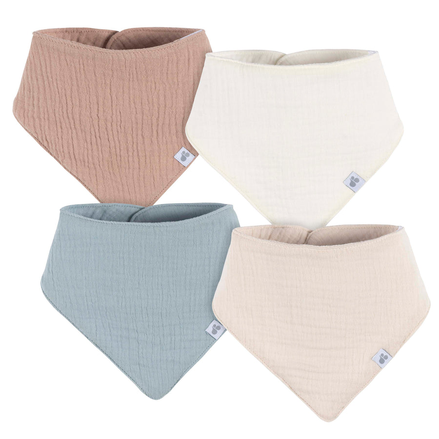 Just Born - OP2401 - 4pk Muslin Bandana Bibs - Tan Just Born by Gerber Baby Neutral 4-Pack Muslin Bandana Bibs - TAN 032633138607