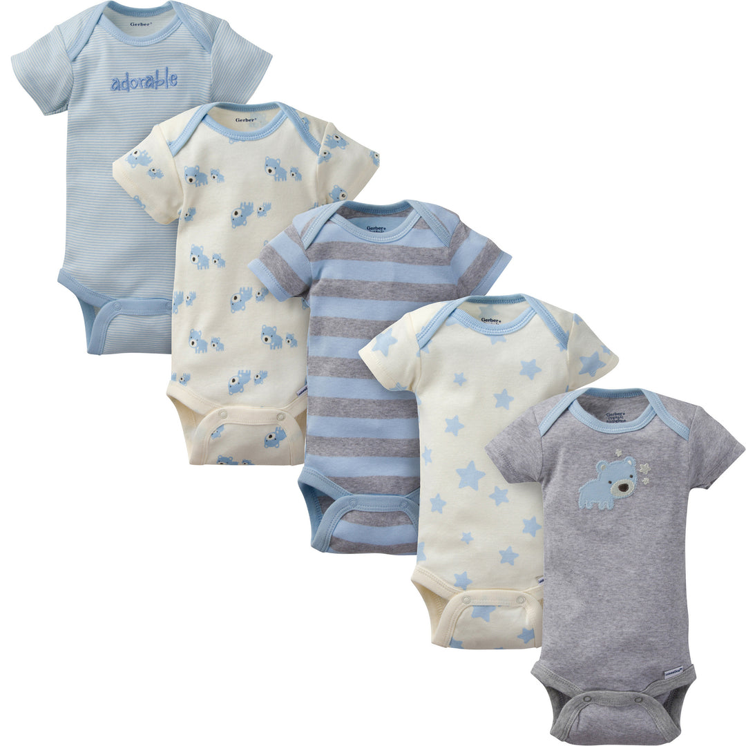 d - Onesies - Organic - 5pk Short Sleeve Onesie - Bear - Pre Gerber® 5-Pack Organic Baby Boys Bear Short Sleeve Onesies® Bodysuits 047213237229