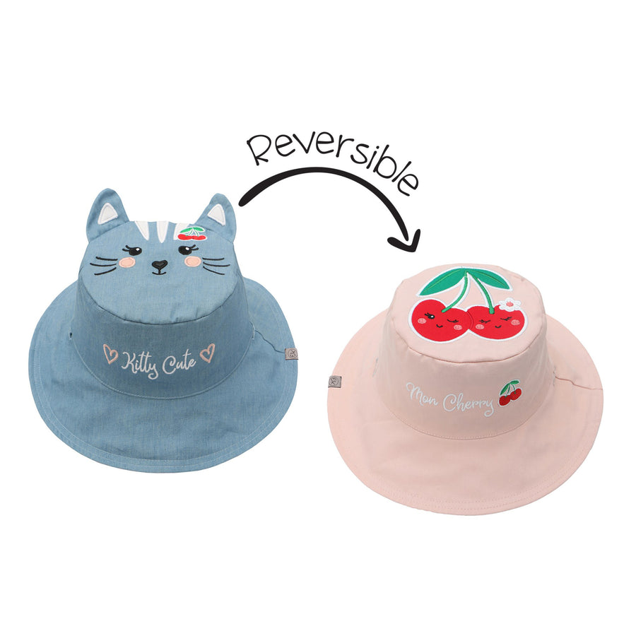 FlapJackKids - Kids' Sun Hat - CatCherry - M (2-4Y) Kids UPF50+ Sun Hat - Cat/Cherry 873874008218