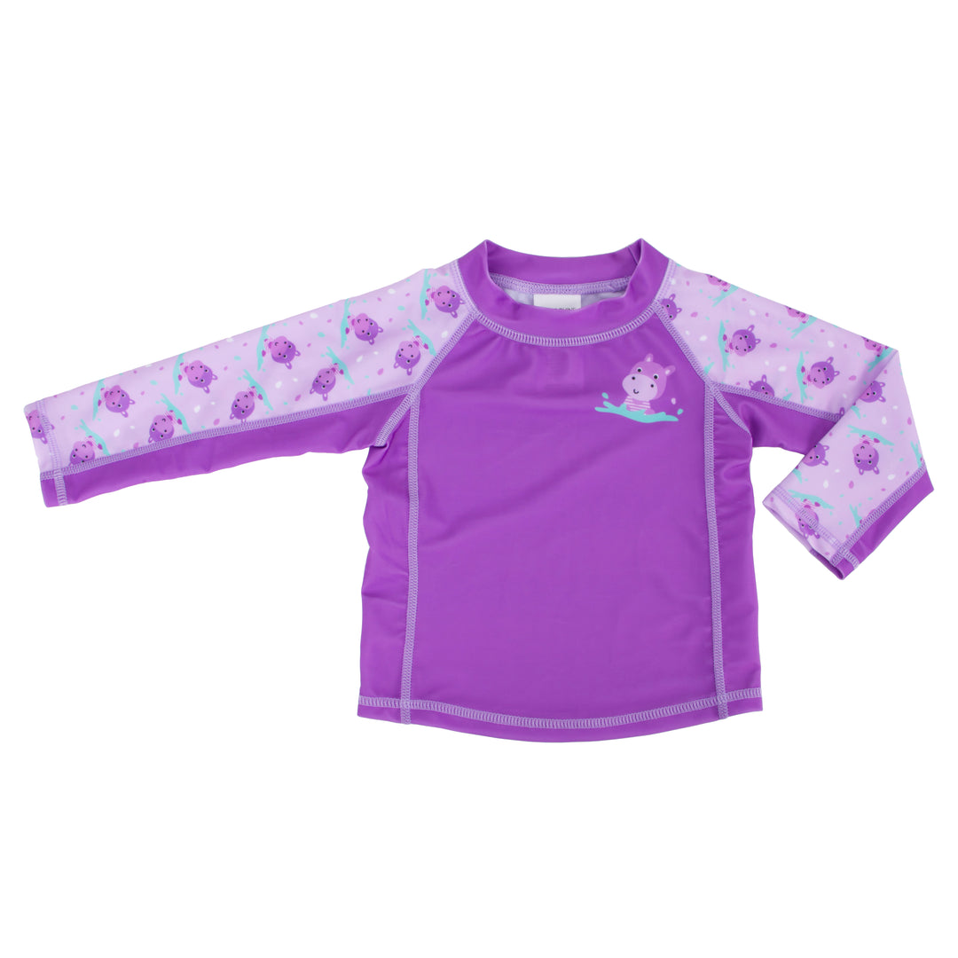 d - ZOOCCHINI - Baby Rashguard L/S Swim Top - Hippo - 6-12M Long Sleeve Baby UPF50+ Rashguard Swim Top - Hippo 810608033757