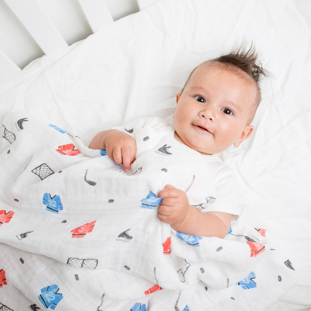 Cotton Muslin Swaddle Blanket - Hockey