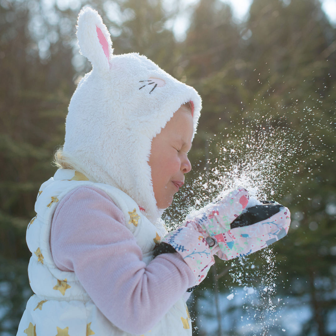 Water Repellent Ski Mittens Floral Pink