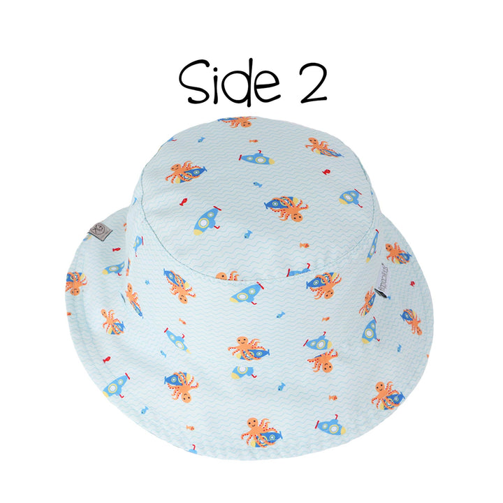 Reversible Kids UPF50+ Patterned Sun Hat - Sailboat/Submarine