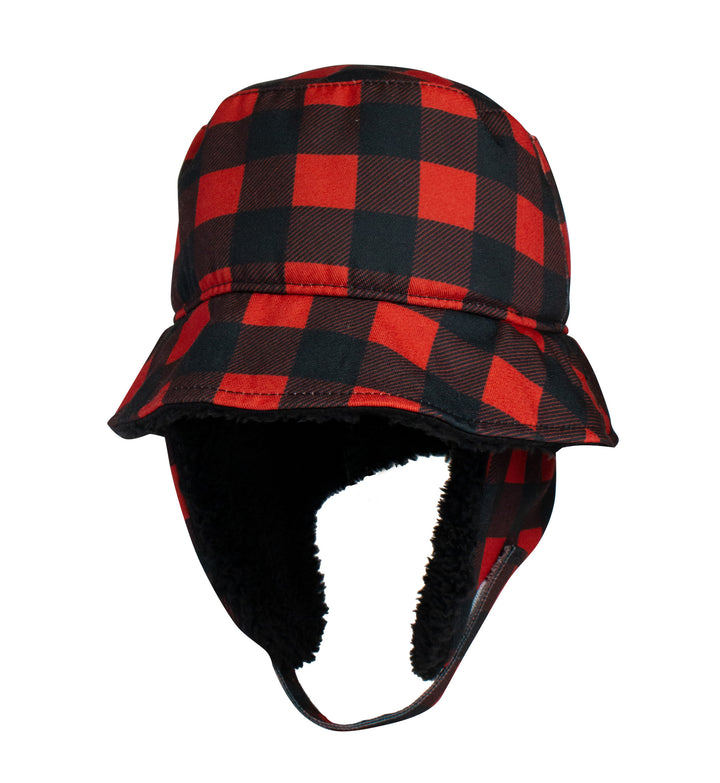 FlapJackKids - Winter Bucket Hat - RedBfloChk - Med 2 - 4Y Winter Bucket Hat - Red Buffalo Check 873874009390