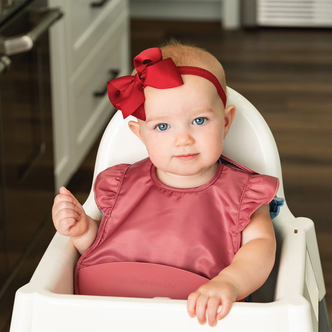 Mess-proof Silicone Pocket Bib Ruffle - Burgundy