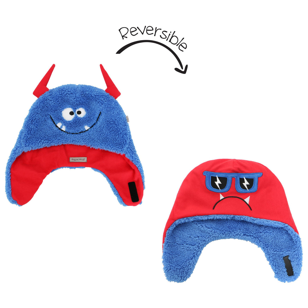 d - FlapJackKids -Reversible Sherpa Hat Monsters - M (2-4Y) Reversible Sherpa Hat - Monsters 873874007129