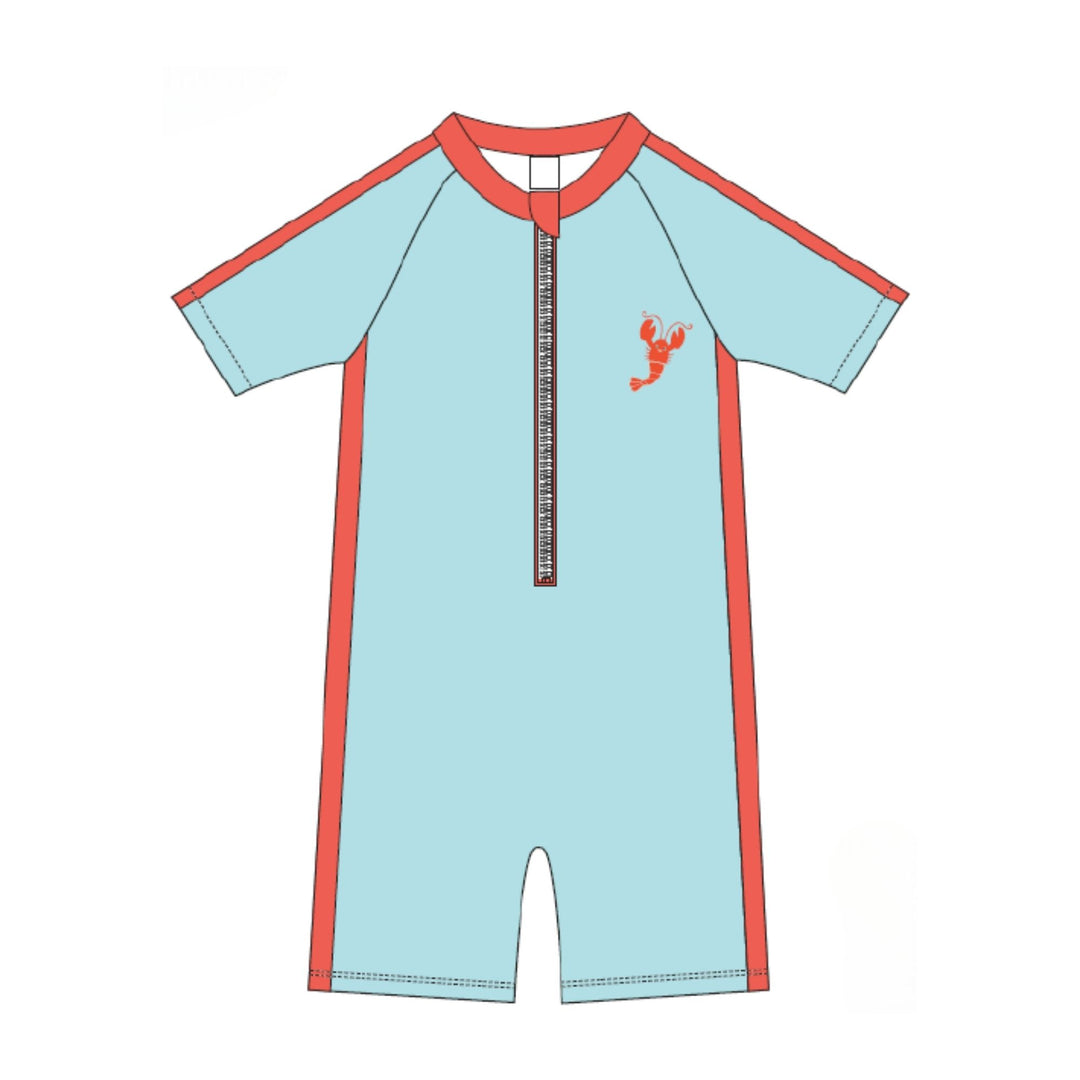 Short Sleeve 1Pc Solid Swimsuit - Lobster