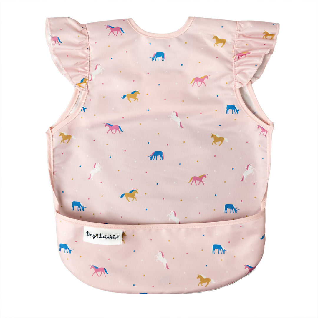 Tiny Twinkle - Apron Bib Ruffle - Unicorn Confetti 6-24M Mess-proof Apron Bib Ruffle - Unicorn Confetti 810027531445