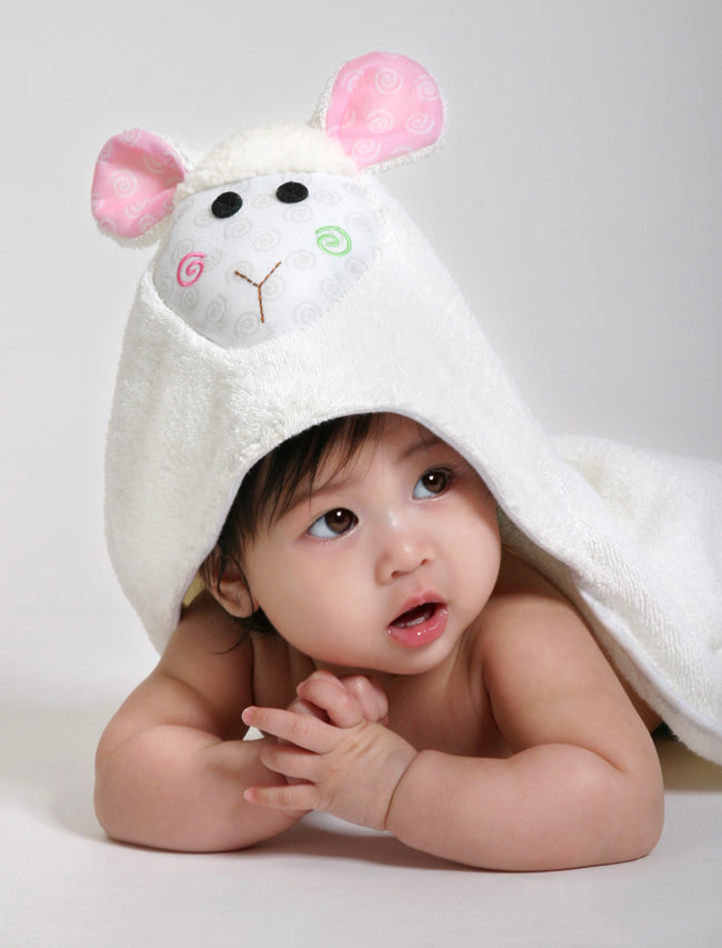 Baby Snow Terry Hooded Bath Towel - Lola Lamb 0-18M