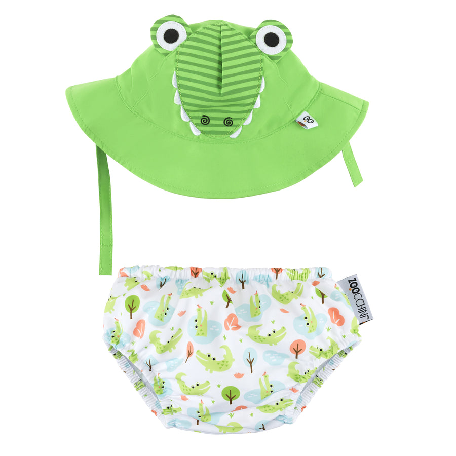 ZOOCCHINI - UPF50+ Swim Diaper + Sun Hat Set Alligator LRG UPF50+ Baby Swim Diaper & Sun Hat Set - Alligator 810608031159