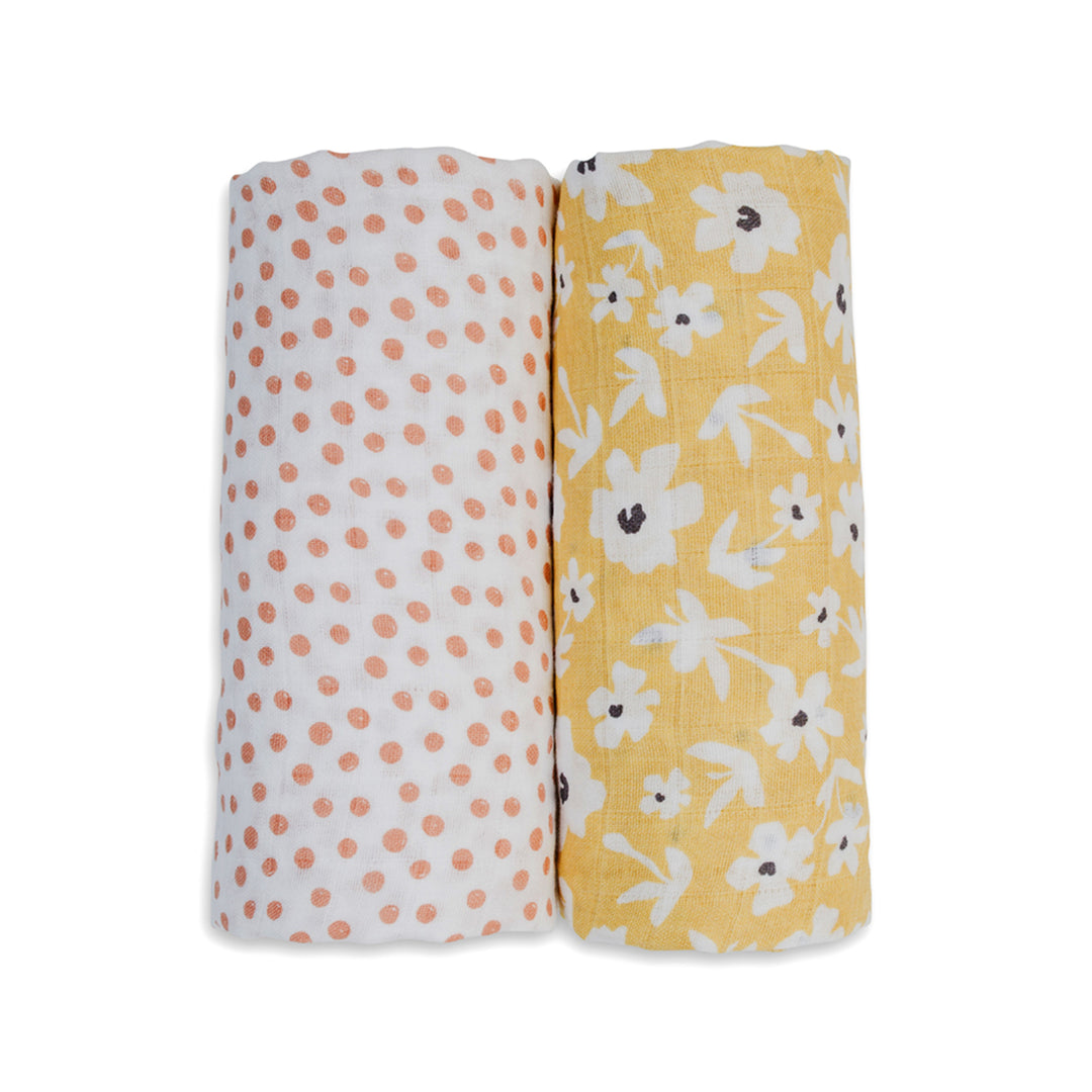 Cotton Muslin Swaddle Blankets - 2 pack - Boho - Wildflowers + Dots