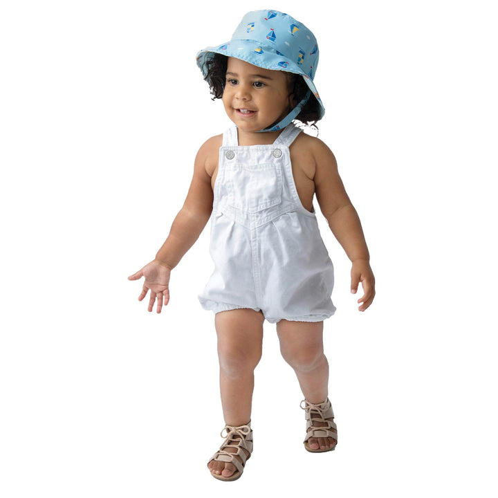 Reversible Kids UPF50+ Patterned Sun Hat - Sailboat/Submarine