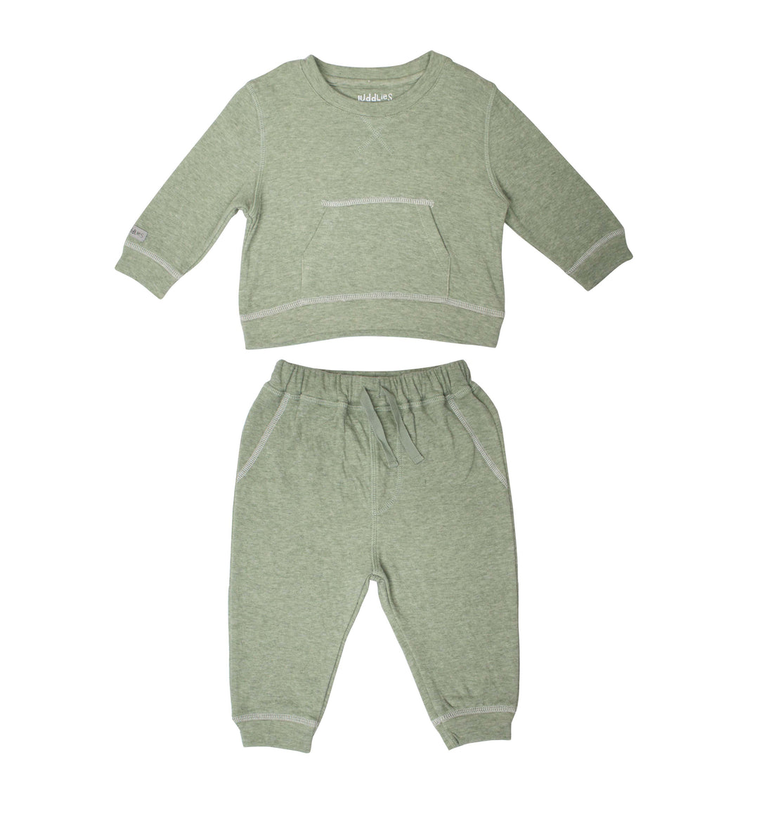 Juddlies - Breathe EZE 2PC Jogger Set Olive Fleck - M 6-12M Breathe EZE 2 piece Jogger Set - Jogger Set Olive Fleck 821436010568