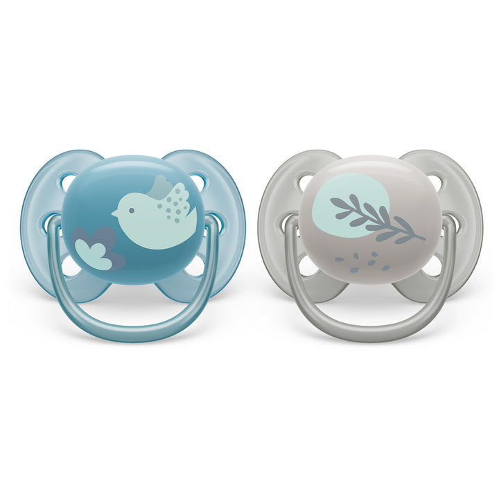 Philips Avent - Ultra Soft Pacifier 2pk - 6-18M Dove+Leaf Ultra Soft Pacifier - 6-18m - Blue Dove + Silver Leaf - 2 pack 075020103697